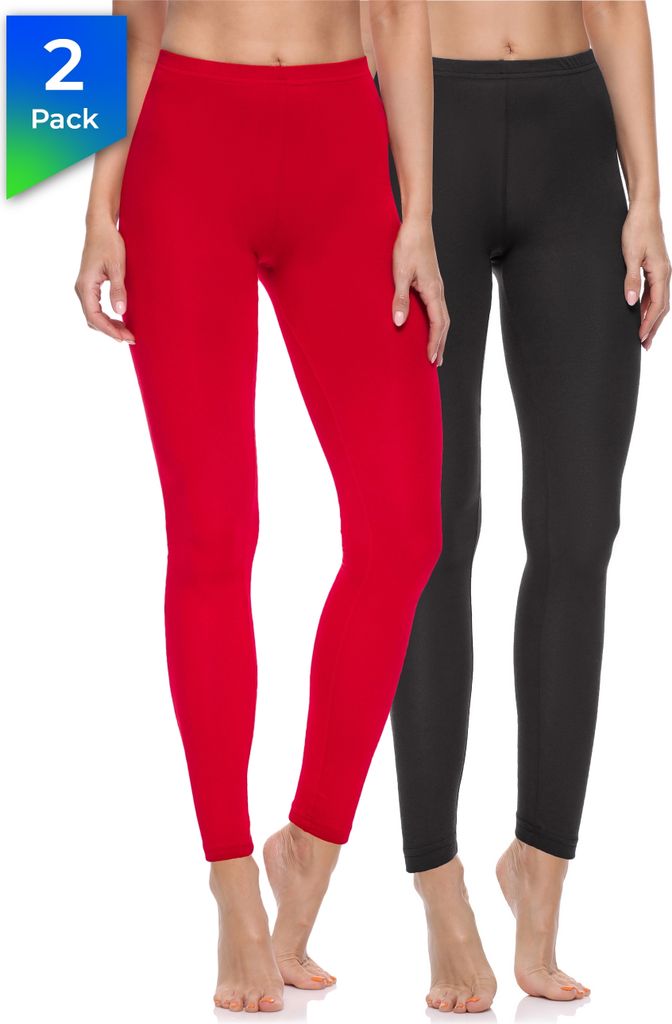 Merry Style Damen Lange Leggings aus Baumwolle 2 Pack MS10-198 (Schwarz/Rot, XL)