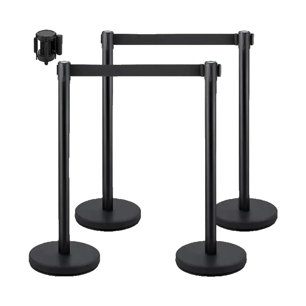 Barrière de Sécurité à Sangle Extensible en Acier Inox - Set de 4 Bornes