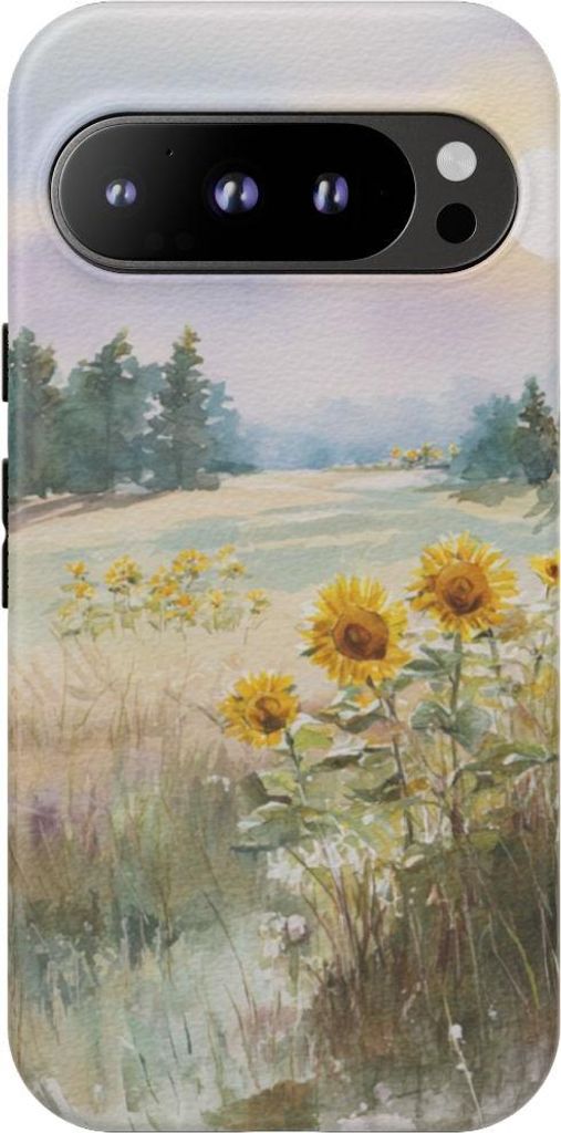 Sonnenblumen im Pastell-Landschaftsbild – Hülle Kompatibel mit Google Pixel 9 Pro