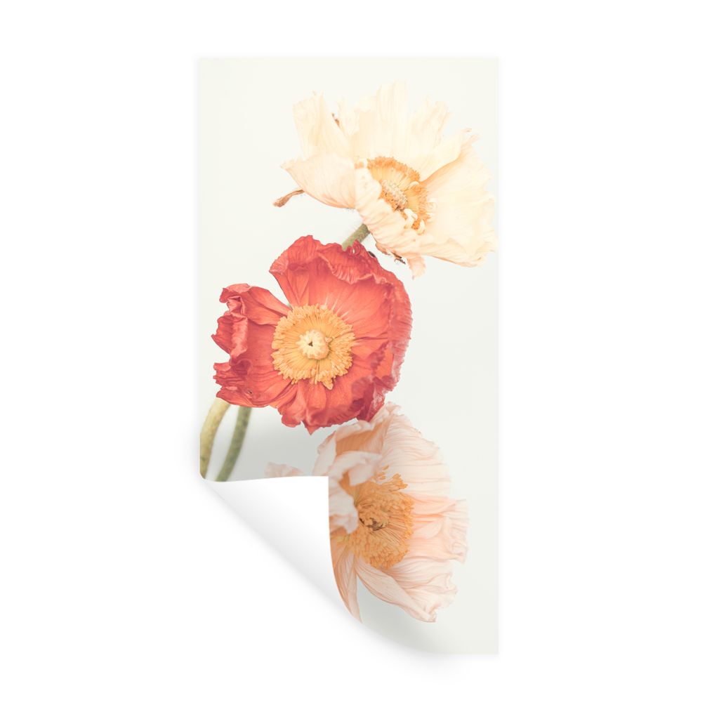 MuchoWow Wandtattoo Wandsticker Wandaufkleber Blumen - Rot - Natur - Pflanzen 80x160 cm Selbstklebend und Repositionierbar - Sticker - Dekorfolie