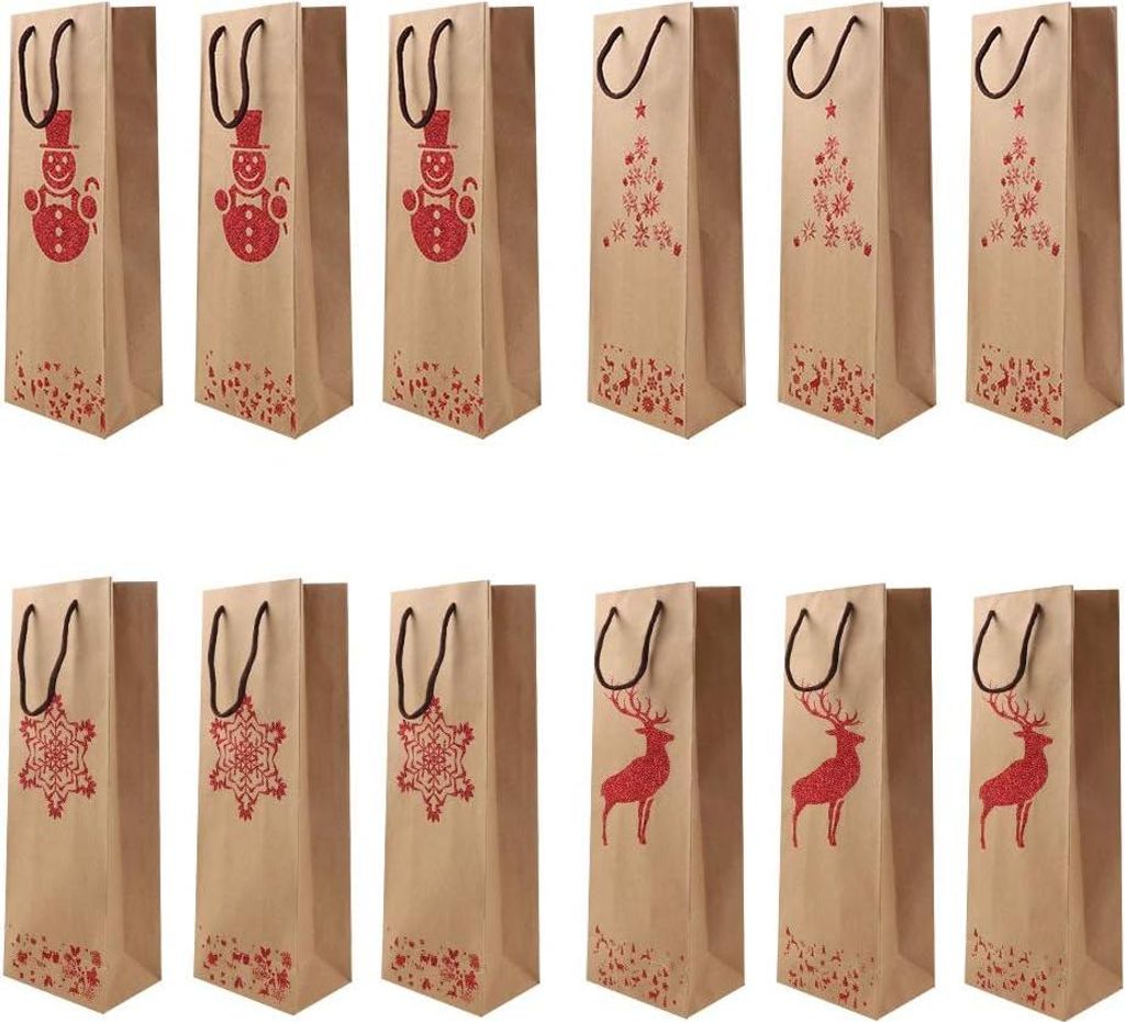 Wein Geschenktüte - 12 Stück - Geschenkbeutel - Wein Tasche - Weinflasche Hülle - Weintasche Weihnachten - Geschenkverpackung Weinflasche - Gesc...