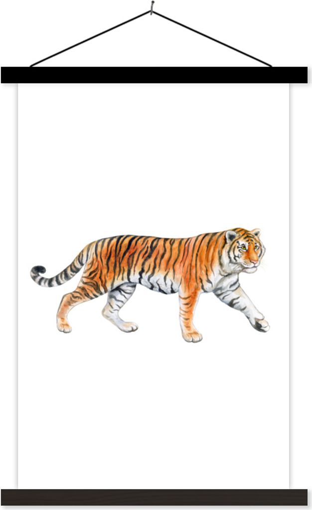 MuchoWow Textilposter Tiger - Weiß - Orange 120x180 cm mit schwarzem Rahmen - Fotos
