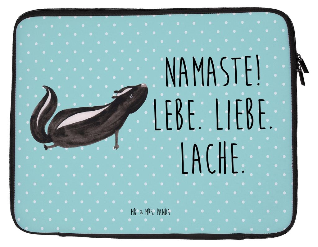 Mr. & Mrs. Panda Laptop Case Stinktier Yoga 33 x 42 cm - Türkis Pastell - Geschenk, Namaste, Lache, Schutzhülle, Laptoptasche, Laptophülle, Tasc...