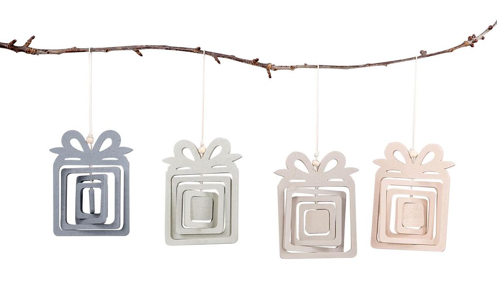 4er Set Deko Anhänger Geschenk Beige Grau Grün Sperrholz Hängedeko Baumschmuck Deko Baumdeko Deko-Anhänger Weihnachten