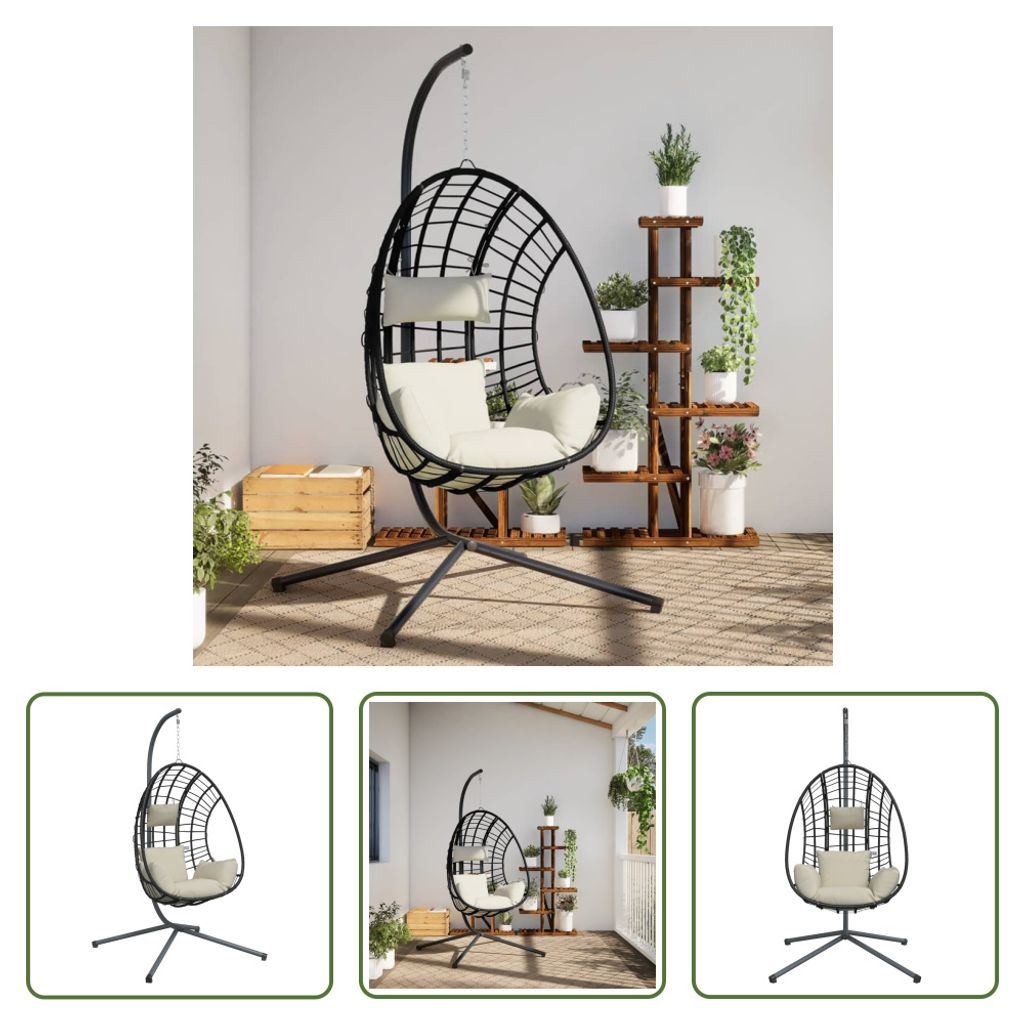 The Living Store Hängesessel Ei-Design mit Ständer Beige Rattan und Stahl