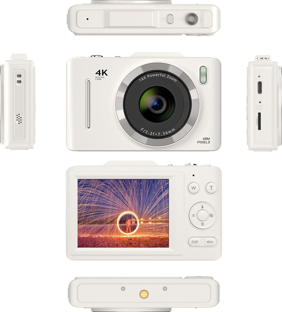 4K-Digitalkamera, tragbare digitale Videokamera, 48 MP, 2,8-Zoll-IPS-Bildschirm, Anti-Shake, 16-facher Zoom, eingebauter Blitz, Akku, Geburtstags- ...