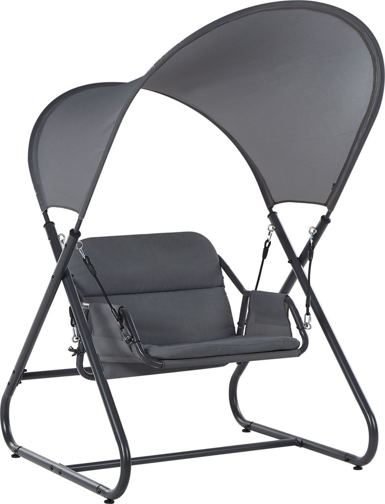 BELIANI Gartenschaukel Dunkelgrau Mesh Stahl mit Dach 1-Sitzer Modernes Design Hollywoodschaukel Outdoor Garten Terrasse