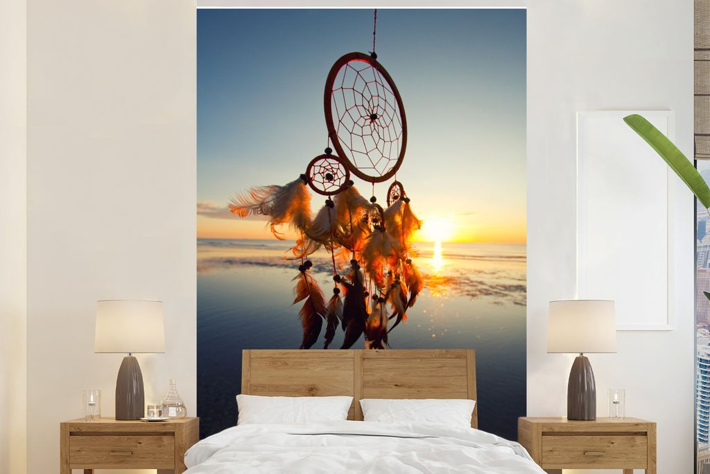 MuchoWow Fototapete für Wohnzimmer oder Schlafzimmer Wandtapete Vinyl Motivtapete Ein Traumfänger über dem Meer - 195x300 cm - Das Hintergrund...