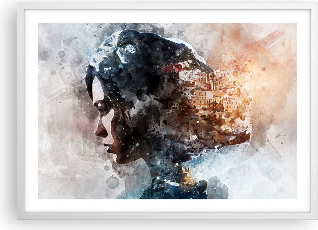 Gerahmtes Poster - Weißer Rahmen - Frau Abstraktion - 70x50 cm - Wand Bild - Wanddeko - Wandbilder - Kunstposter - Wandposter - Bilderrahmen - Bil...