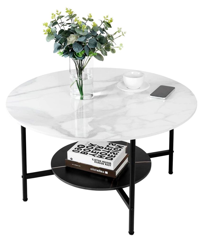 Runder Couchtisch Weiß Marmor 80x80cm mit Stauraum für das Wohnzimmer