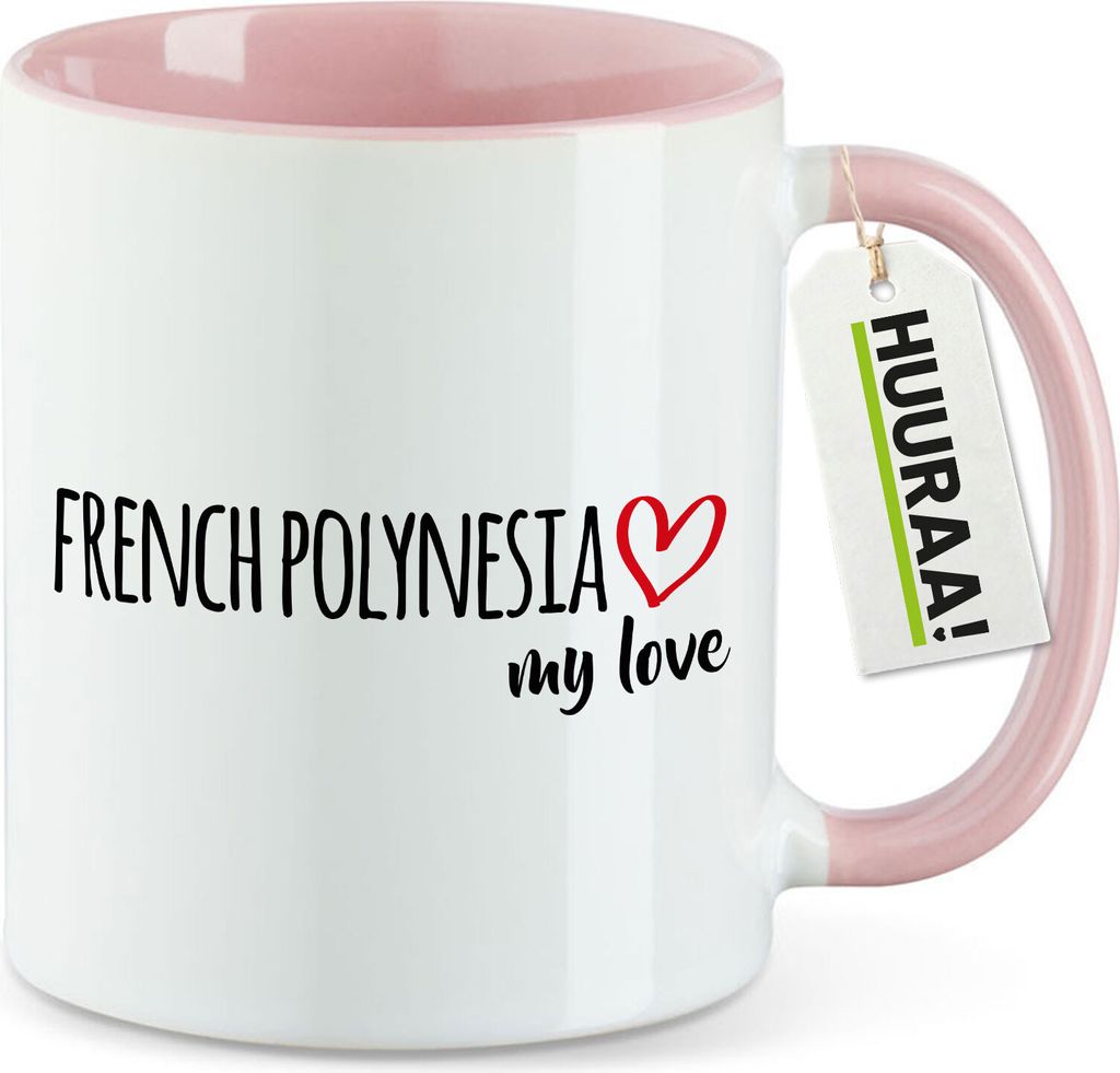 Huuraa Kaffeetasse French Polynesia my love 330ml Rosa Keramik Kaffeebecher Geschenkidee