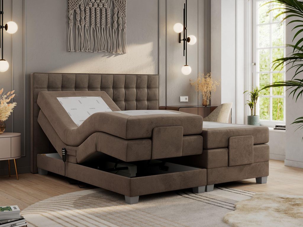 Boxspringbett mit Motor, elektrisch - Elektro - 200x200cm - Braun - H3