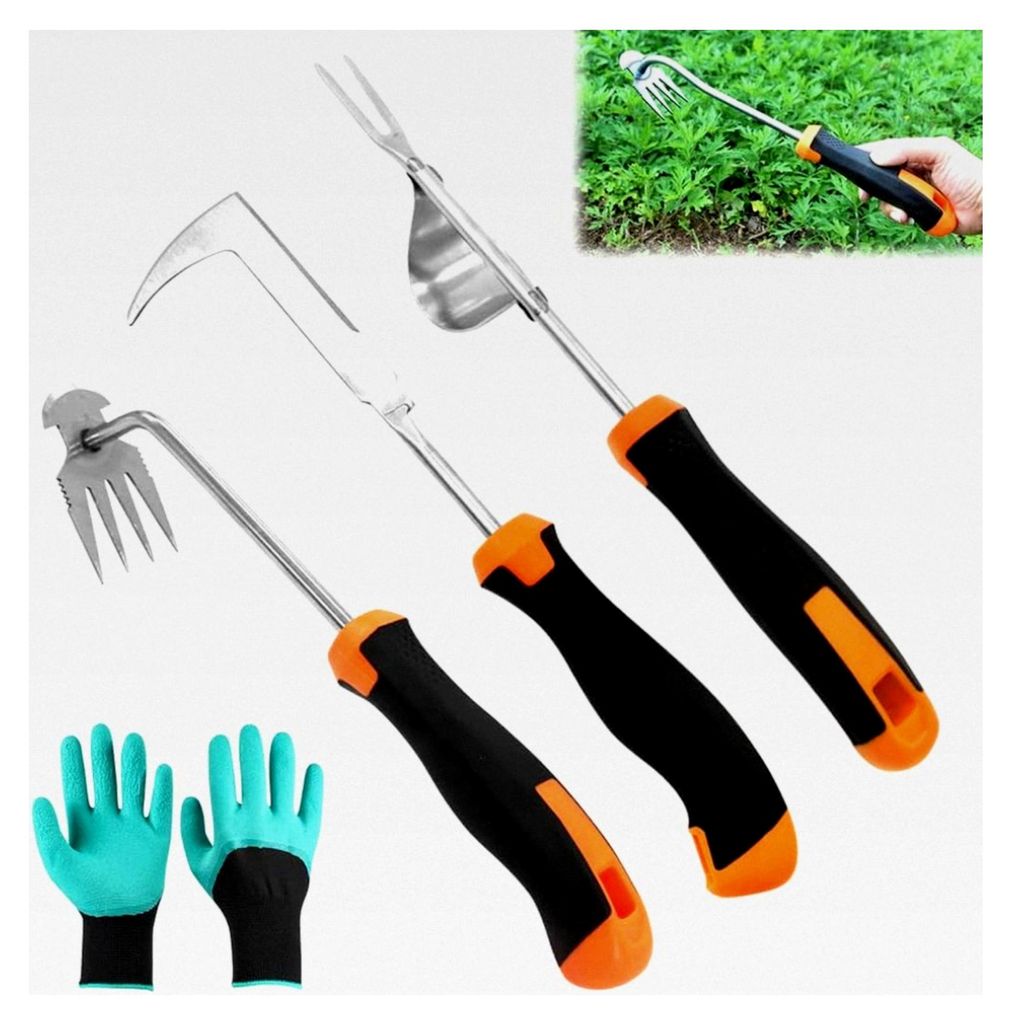 3 Unkrautstecher aus Edelstahl, Handwerkzeug zum Entfernen von Unkraut, manueller Wurzeljäter, Unkrautgabel, Geräte zum Unkrautentfernen, 32 cm