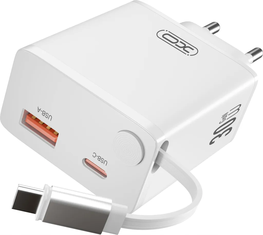 Caricabatterie USB-C 30W PD Veloce con Cavo Avvolgibile Salvaspazio
