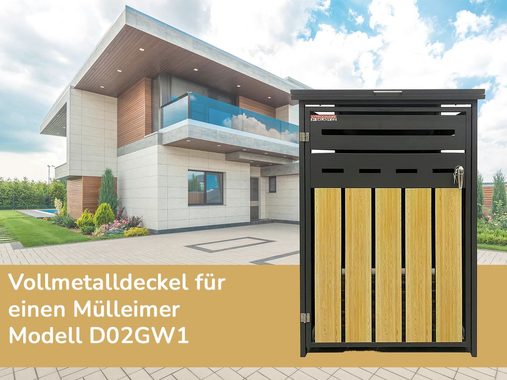 Müllcontainer D02GW1, Ganzmetalldeckel, modern, anthrazit/braun