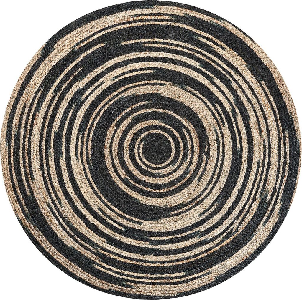 BELIANI Teppich Beige Schwarz Jute ø 140 cm Kurzflor Boho Spirale Maschinengewebt Rund
