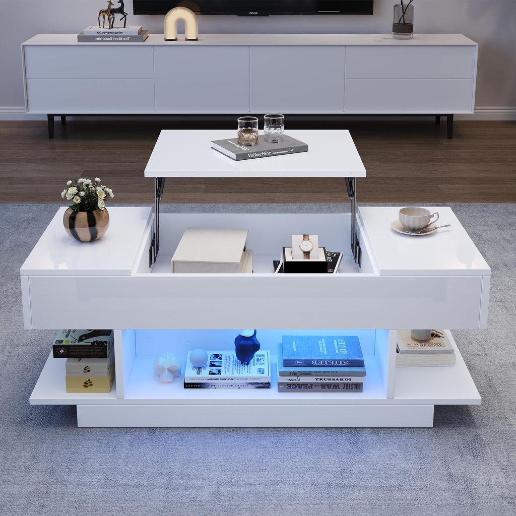 okwish Hochglanz-Couchtisch mit LED und Verstecktes Produktbild 