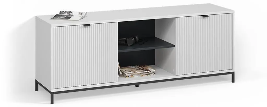 Meuble TV bas blanc 150cm Livinity Aterno avec deux portes de rangement
