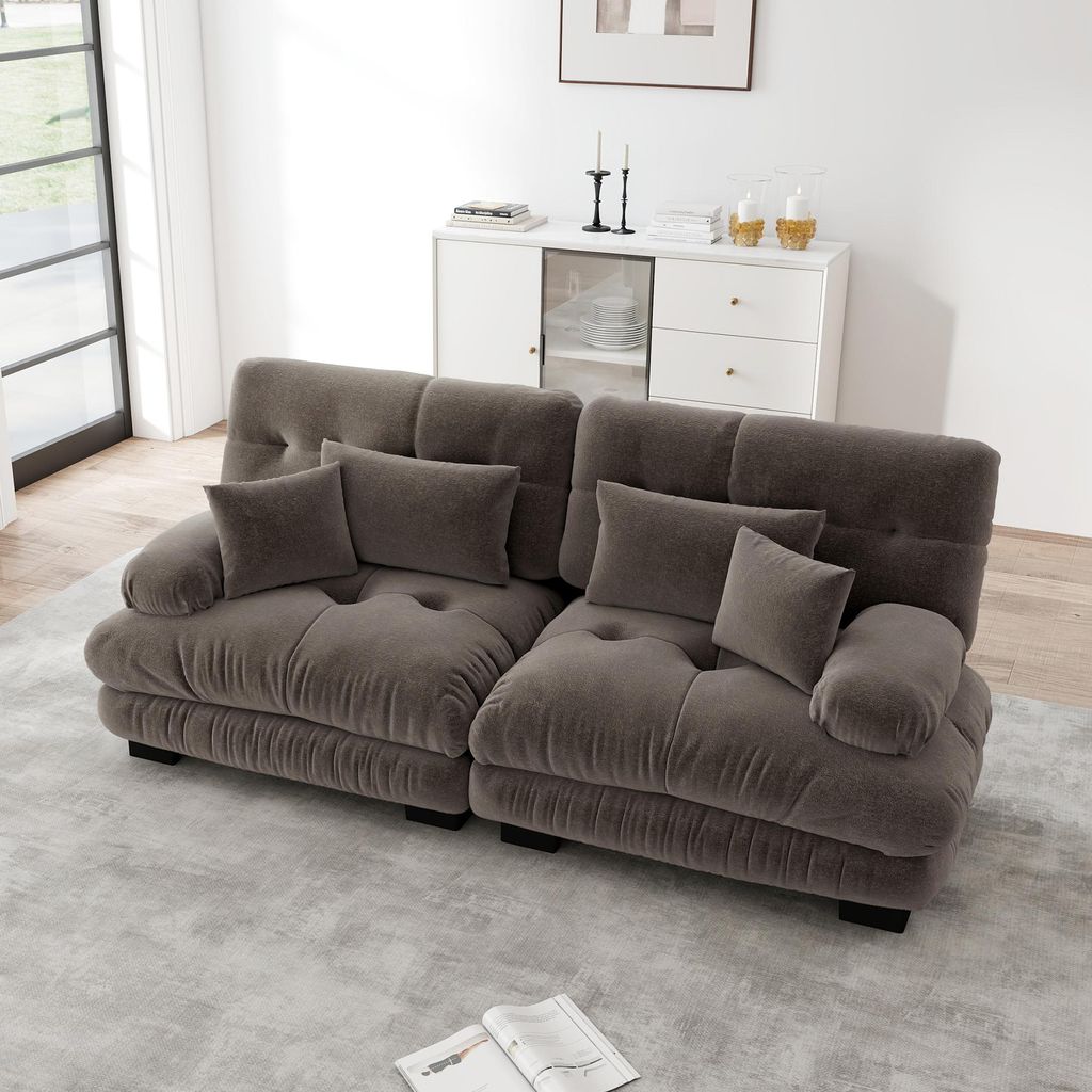 STILVORA Cloud Ecksofa mit Massivholzrahmen und Chenille-Stoff, Doppelsofa mit 2 Lendenkissen Loungesofa mit 2 Dekokissen, Wohnzimmersofa für Wohn...