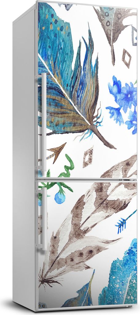 Tulup Kühlschrankdekoration - 70x190 cm - Aufkleber auf dem Kühlschrank - Federn und Blumen