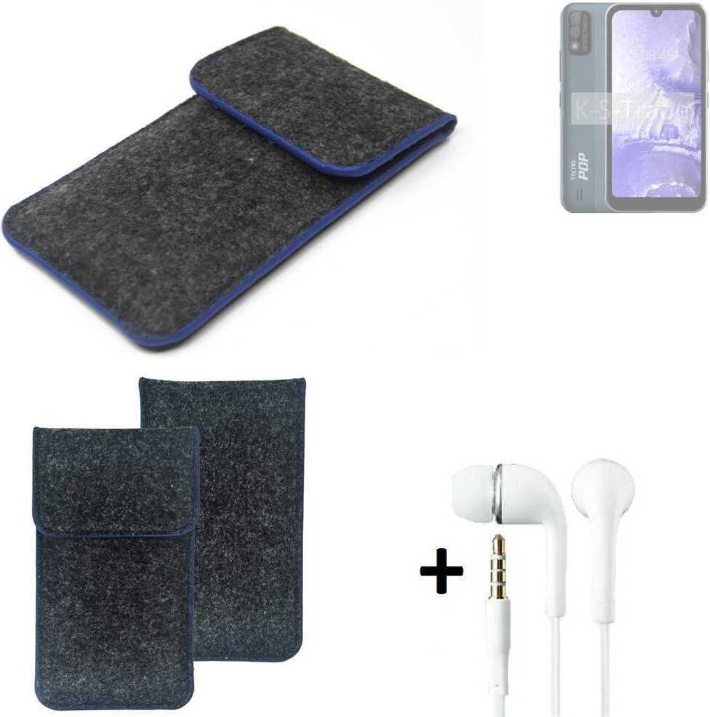K-S-Trade Handy Schutz Hülle kompatibel mit Tecno Pop 5S Schutzhülle Handyhülle Filztasche Pouch Tasche Case Sleeve Filzhülle dunkelgrau, blauer