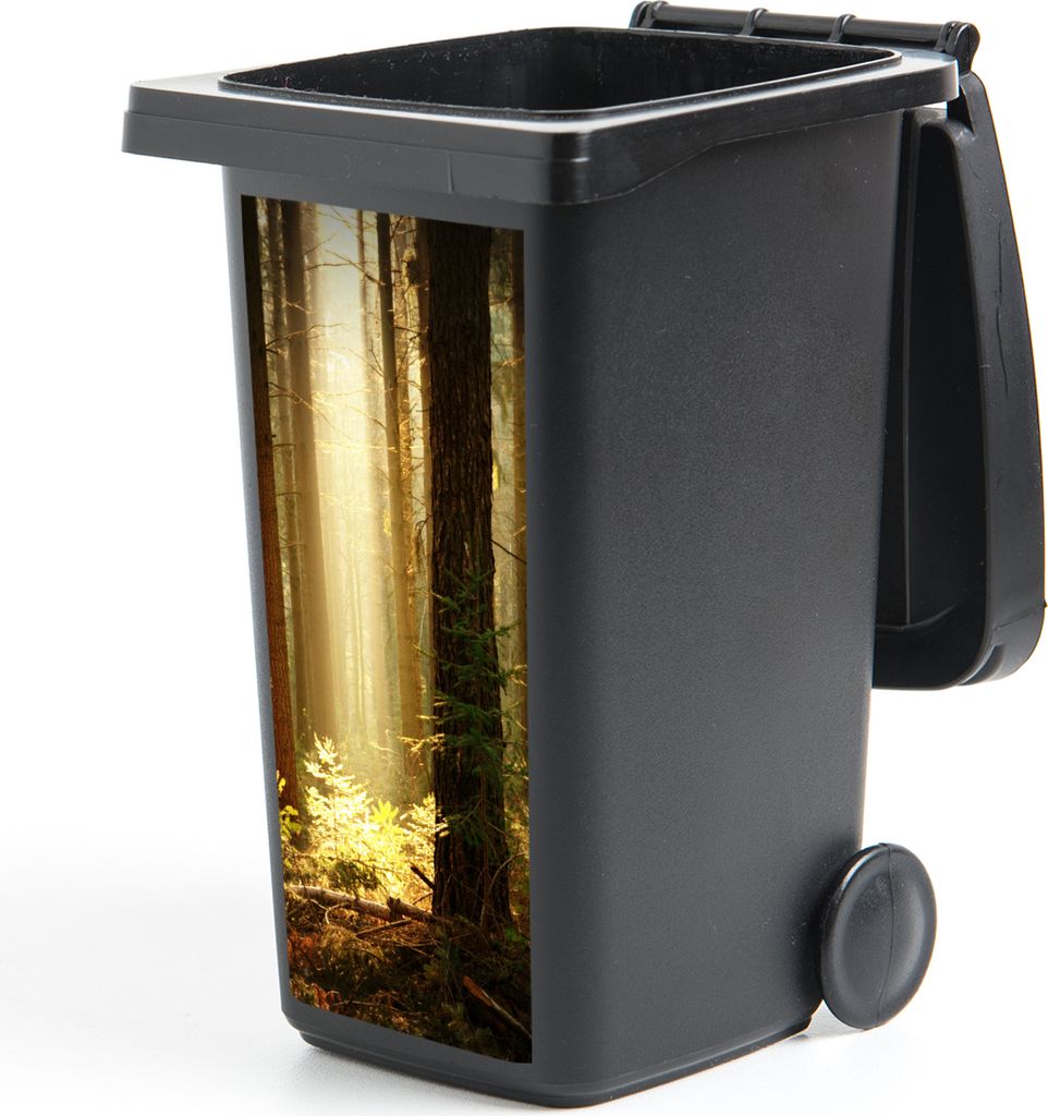 MuchoWow Mülltonnenaufkleber Wald - Bäume - Sonne 44x98 cm - Containeraufkleber - Aufkleber - Mülltonnen-Aufkleber
