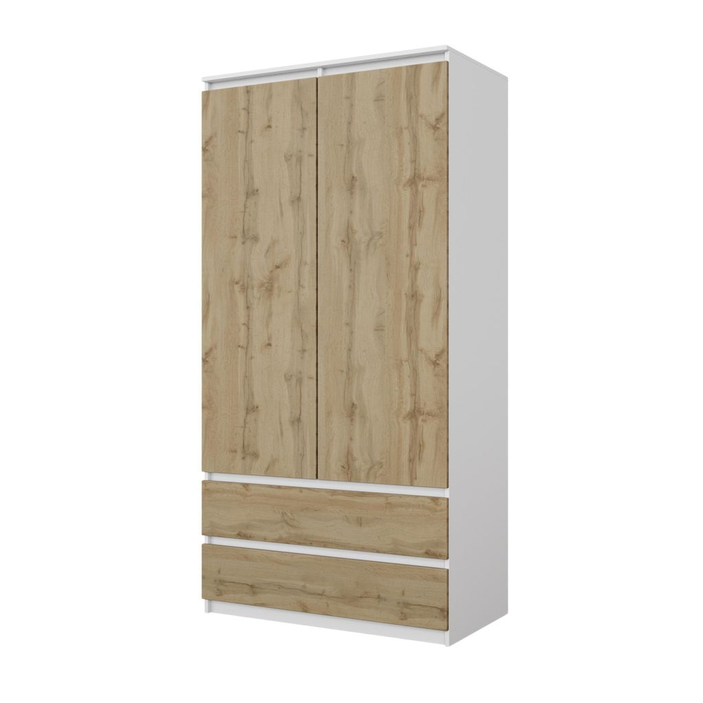Kledingkast wit, mat/eiken Wotan – Tweedeurskast voor de Productafbeelding 