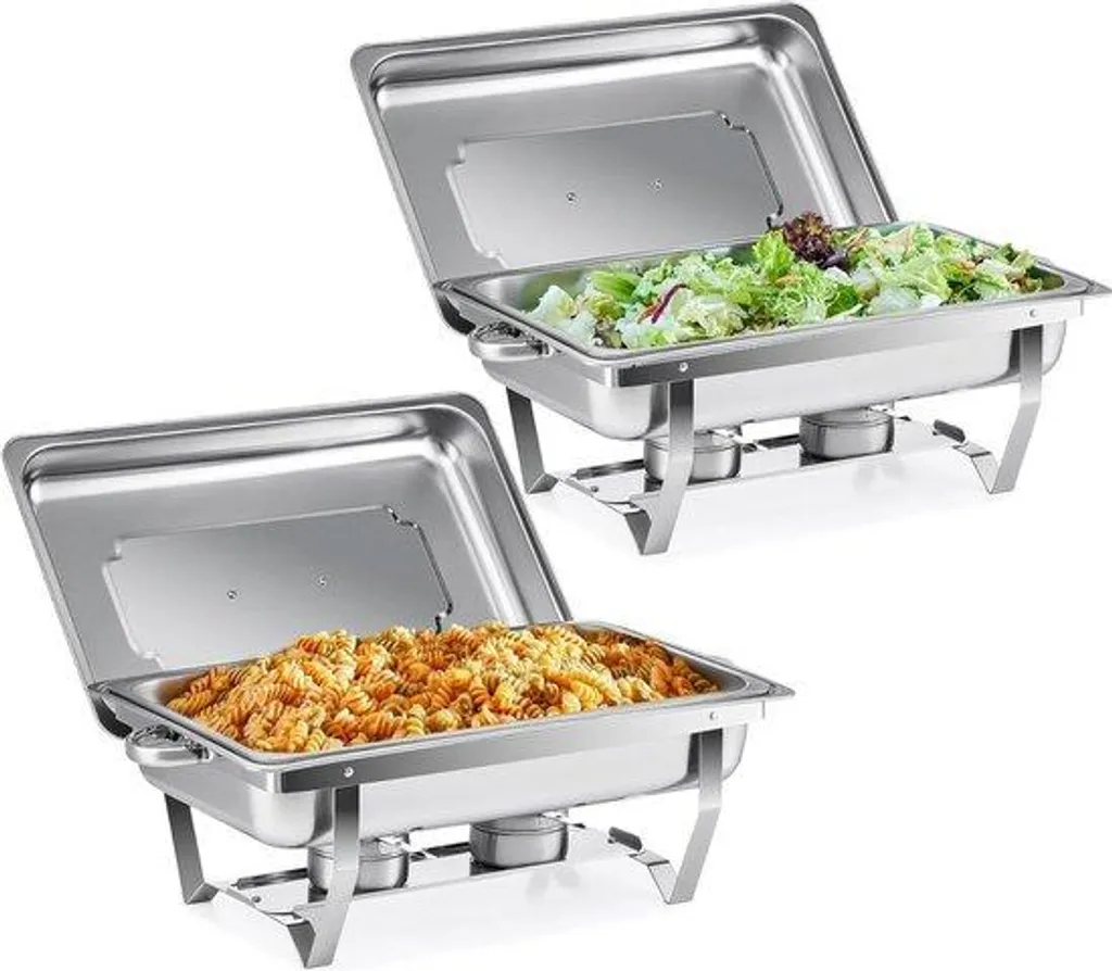 Chauffe-Plat Buffet Inox 9 Litres - Lot de 2 Réchauds Rectangulaires Pro