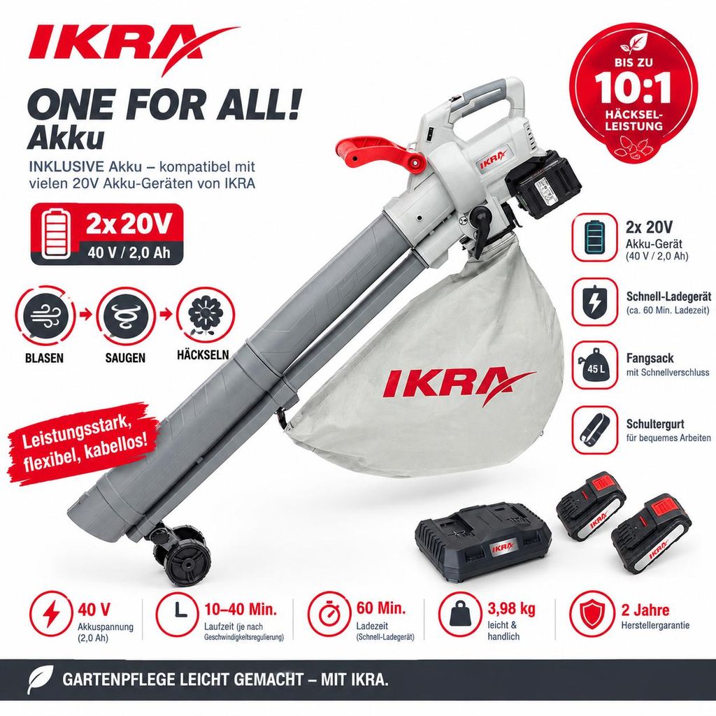 IKRA 3in1 Aspiratore e soffiatore per foglie a batteria Immagine del prodotto  Immagine generata dall'IA