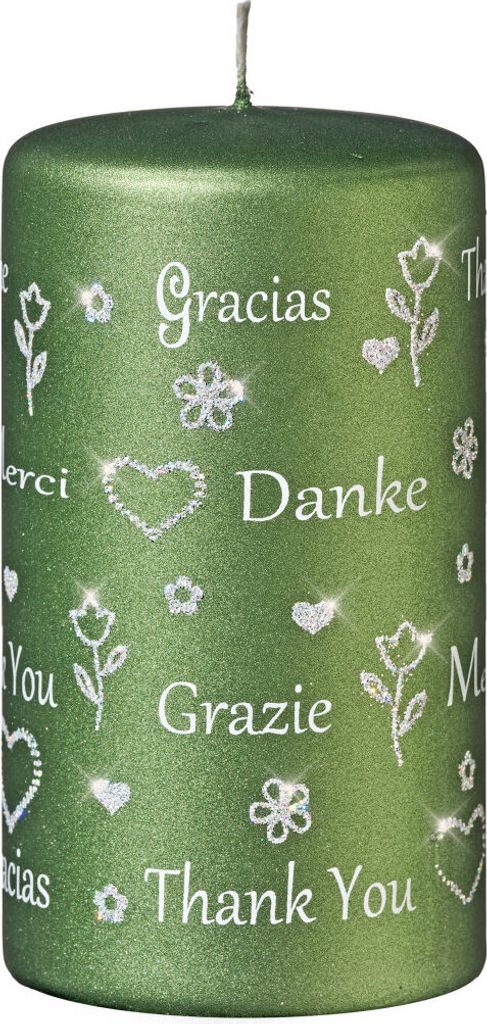Spruchkerze "Danke" Grün Matt 130 x Ø 70 mm, 1 Stück