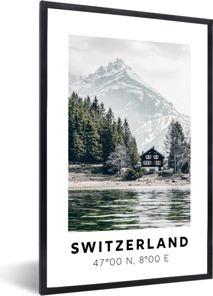 MuchoWow Gerahmtes Poster Schweiz - Haus - See 20x30 cm - Poster mit Schwarzem Bilderrahmen Wandposter Rahmen Foto Bilder - Drucken - Bilder Post...
