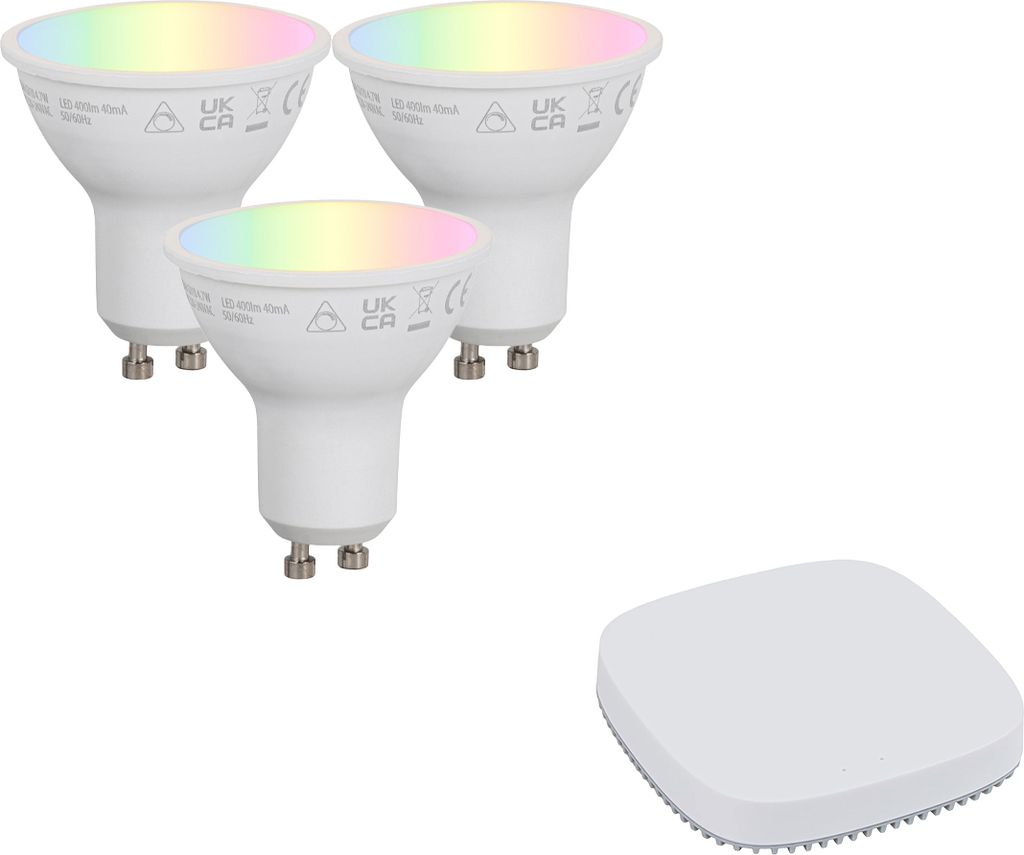 QAZQA Set mit intelligenten, dimmbaren GU10-LED-Lampen 4,7 W 400 lm 2700K-6500K inkl. Zigbee Smart Hub