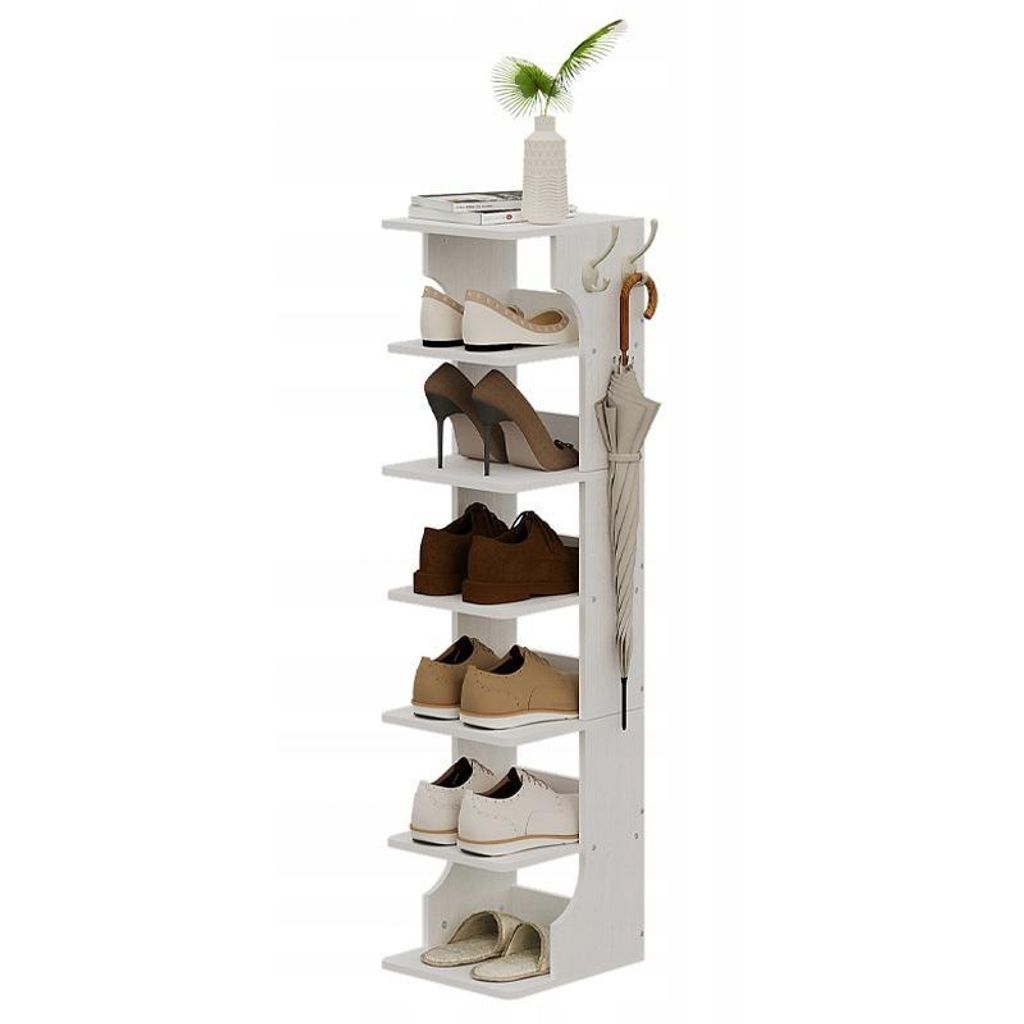Schmaler weißer Schuhschrank mit 6 Ebenen und 2 Haken, 112 Produktbild 