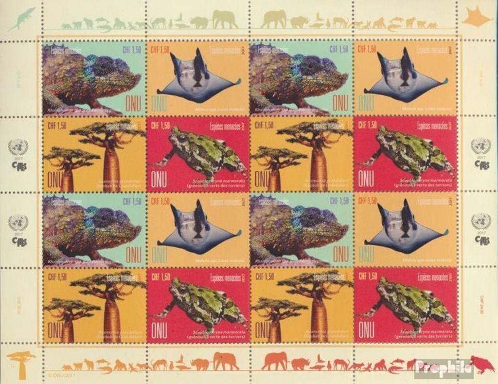 Briefmarken UNO - Genf 2017 Mi 1004-1007Klb Kleinbogen (kompl.Ausg.) postfrisch Gefährdete Arten