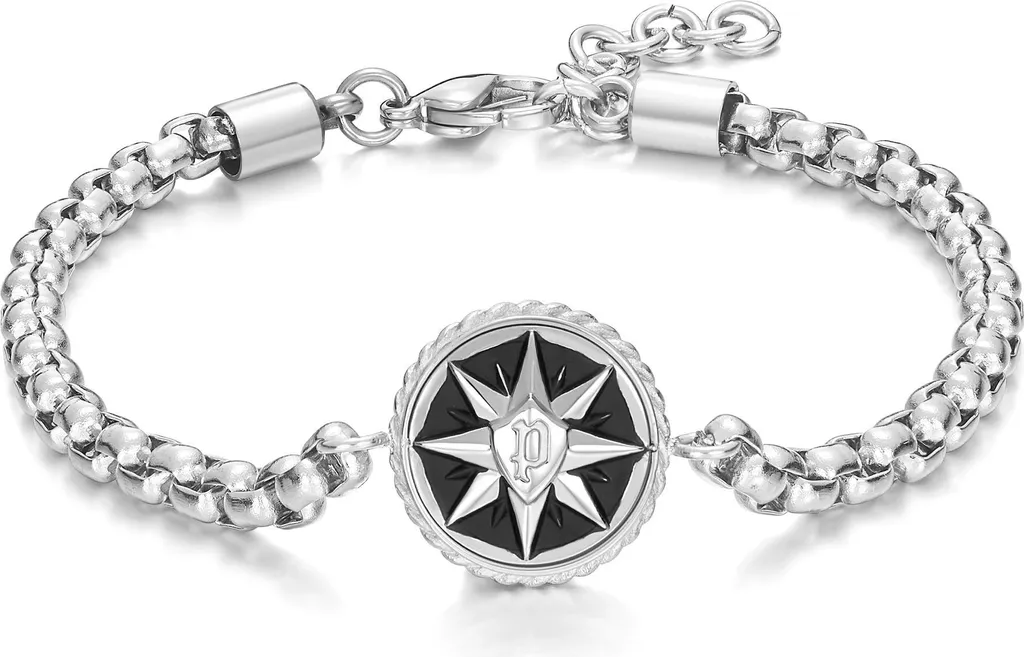 Bracelet pour Homme Police OCTOGRAM en Acier Inoxydable Maillons Noirs