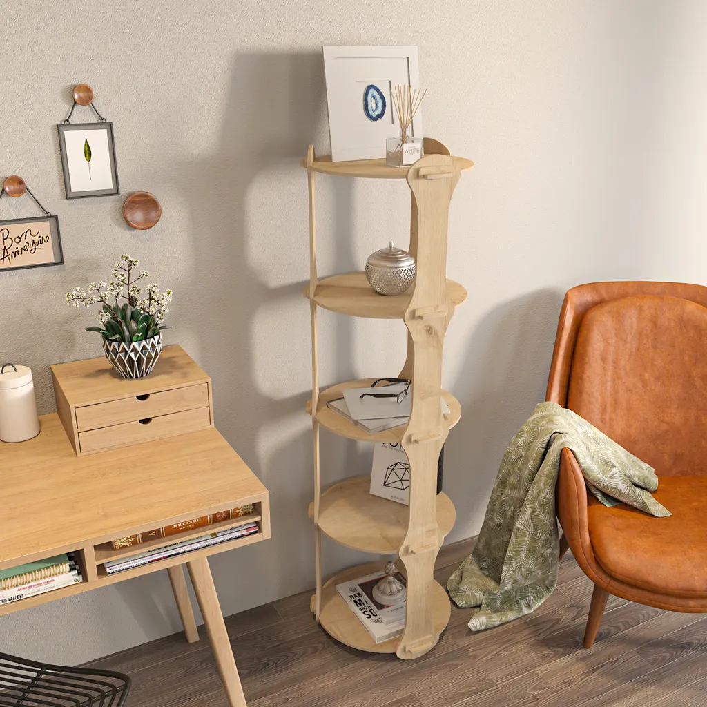 Meuble bibliothèque pour salon Yuvar 138 cm - Rangement livres bois clair