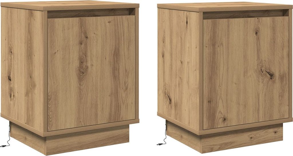 Nachttische mit LED-Lichtern 2 Stk. Artisan Eiche 39x34,5x50 cm, Nachttische & -schränke DesignMöbel Neu