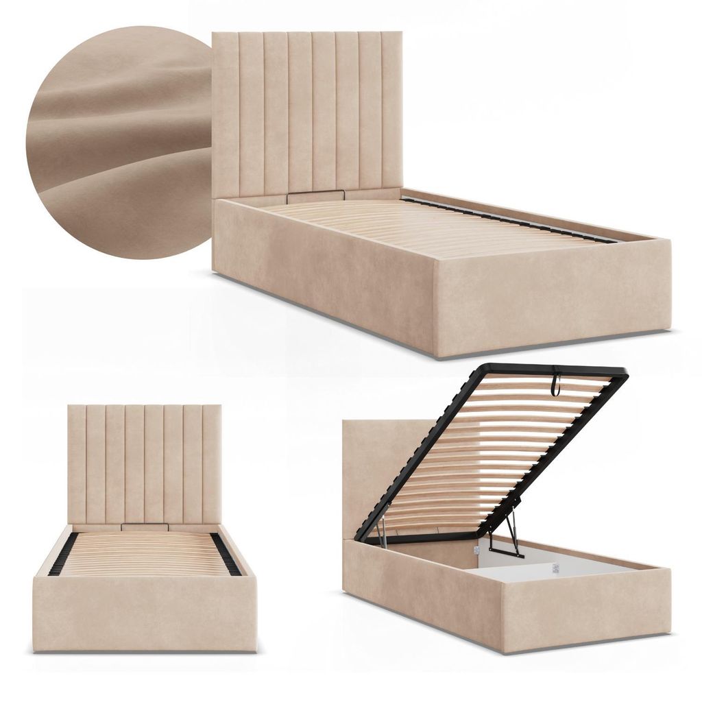 Polsterbett POLLA 90x200 Samt mit Bettkasten und Produktbild 