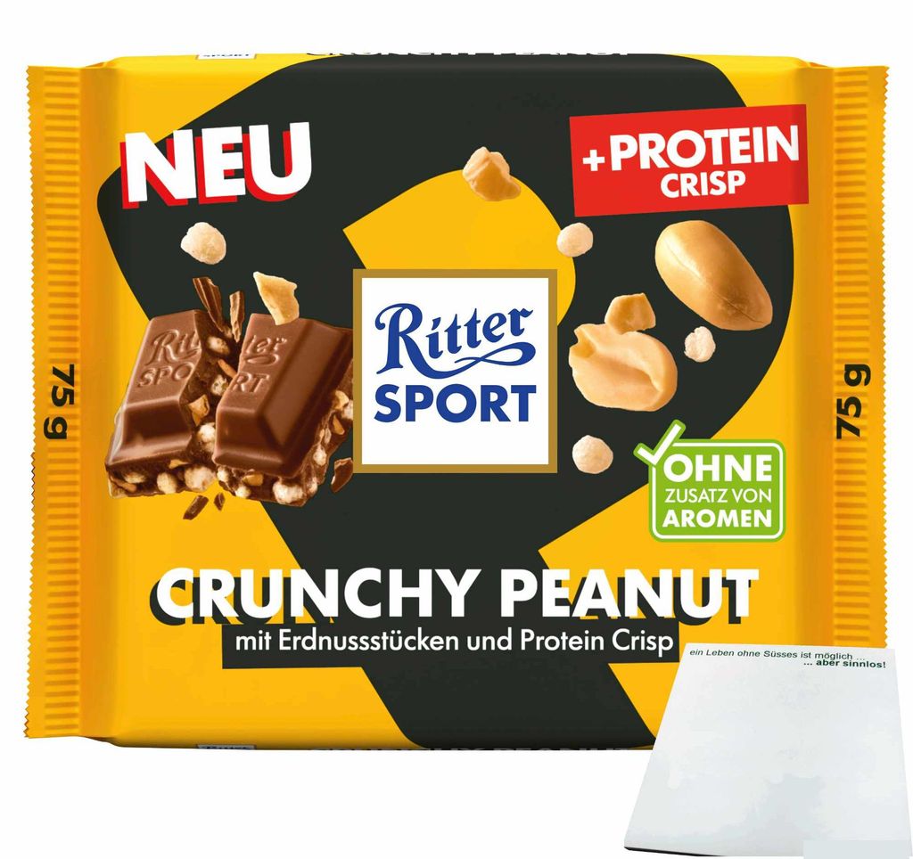 Ritter Sport Crunchy Peanut + Protein Crisp (75g Tafel) + usy Block