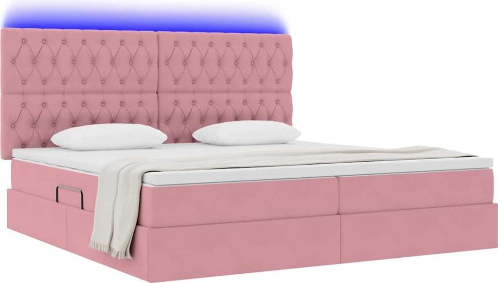 Cloris Designermöbel Bett mit Stauraum und LED mit Matratze Rosa 200 x 200cm Samt - 2026Neu478885 - Klassische BettenJugendbett Tagesbett