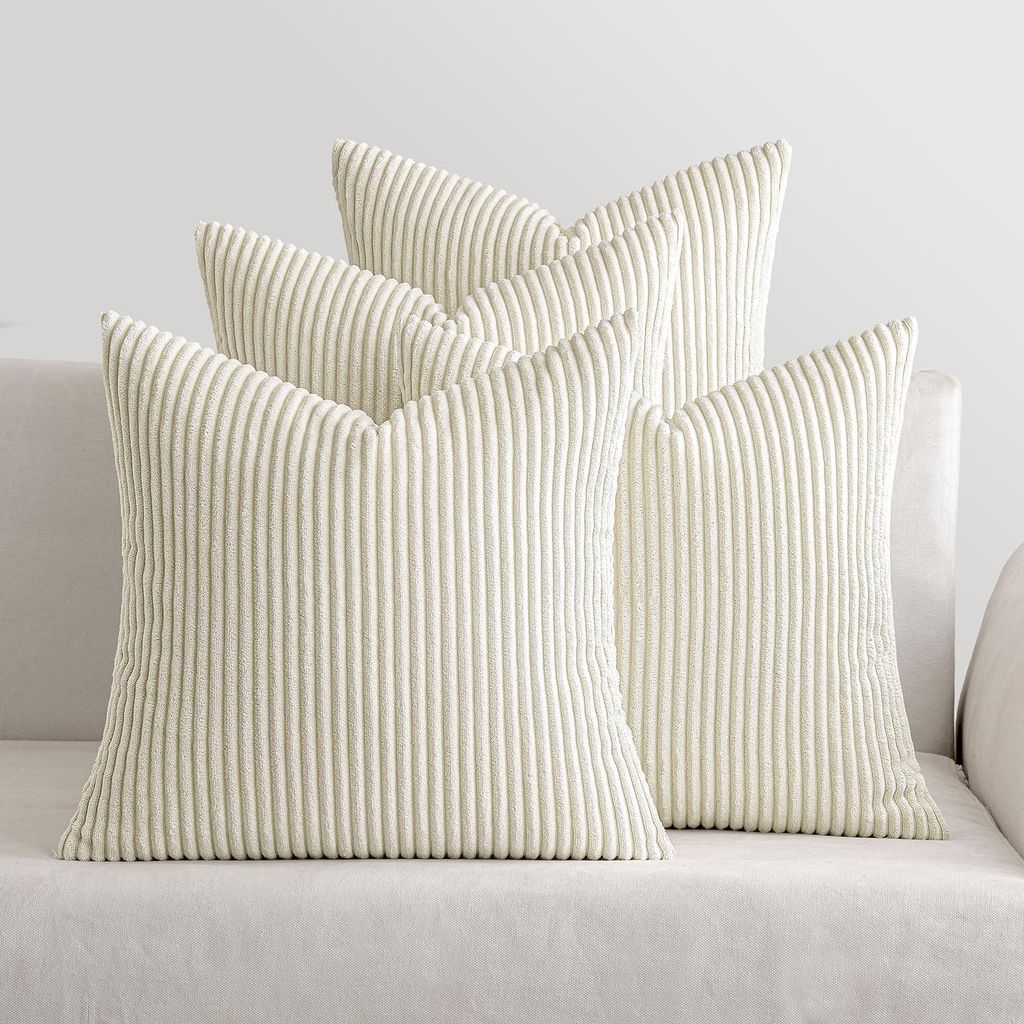Set mit 4 Cord-Kissenbezügen mit verdecktem Reißverschluss, 50 x 50 cm, cremefarben