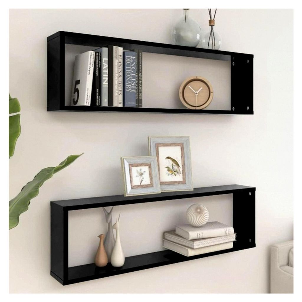 Wandregal Würfelregal 2er Set Schwarz 100x15x30cm Holzwerkstoff