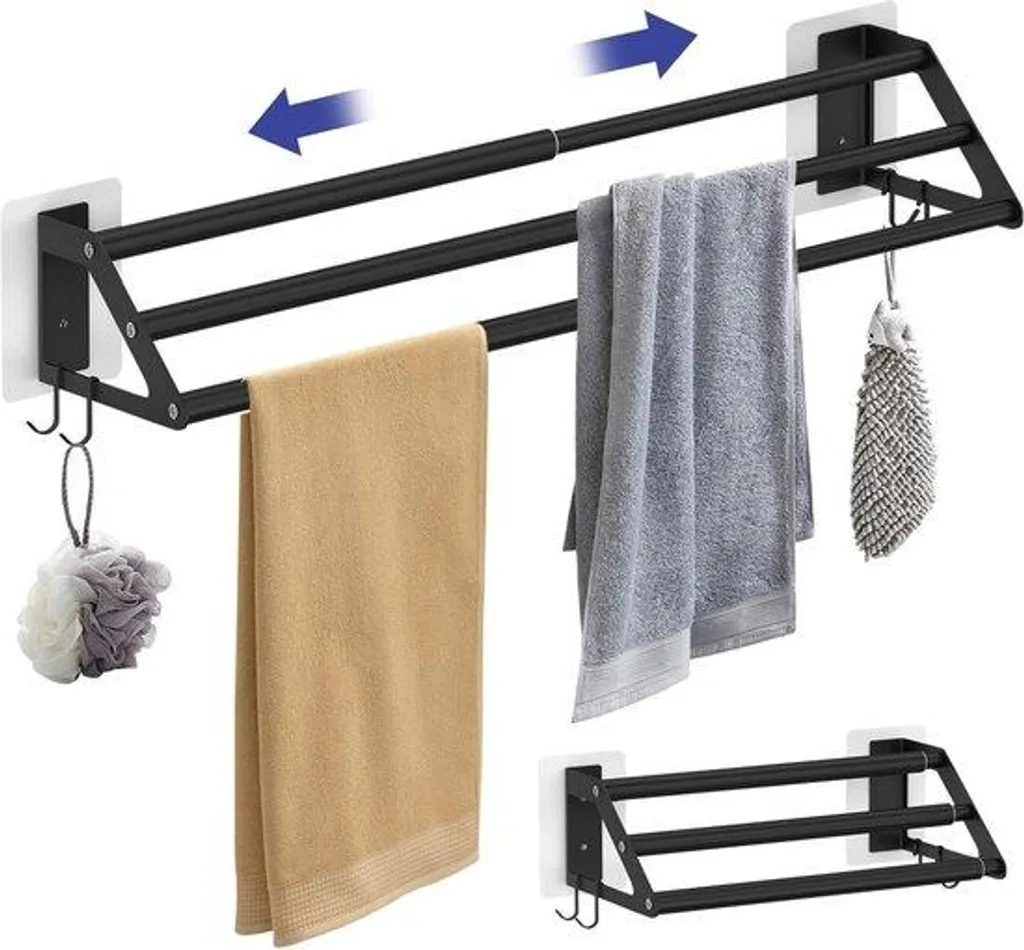Porte-serviette mural ajustable 34-62cm en inox brossé anti-corrosion