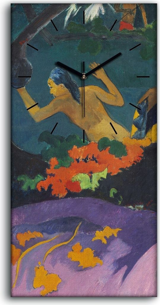Leinwand Uhr Küche Wohnzimmer Bild 30x60 Malerei Tahiti Eingeborene Bäume Kunst - schwarze Hände