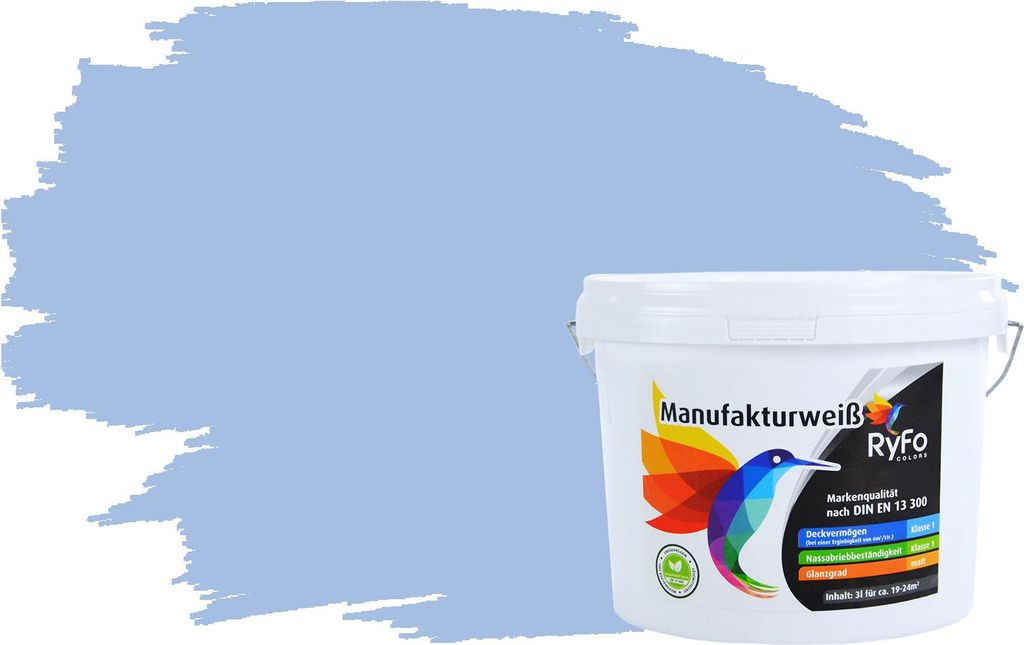 RyFo Colors Bunte Wandfarbe Manufakturweiß Horizontblau 3l - weitere Blau Farbtöne und Größen erhältlich, Deckkraft Klasse 1, Nassabrieb Klasse 1