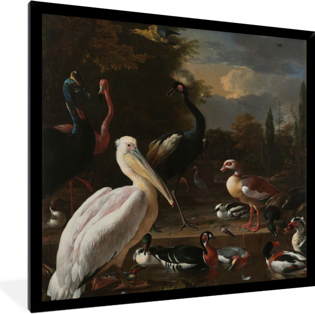 MuchoWow Gerahmtes Poster Ein pelikan und andere vögel in der nähe eines wasserbeckens - Gemälde von Melchior d'Hondecoeter 40x40 cm - Poster ...
