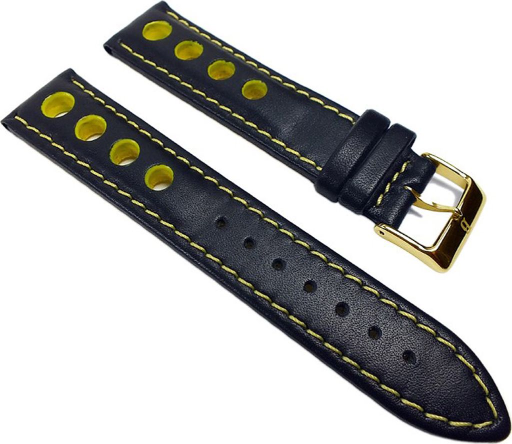 Barington Racing Uhrenarmband Leder mit Lochmuster schwarz/gelb 22210G, Stegbreite:22mm