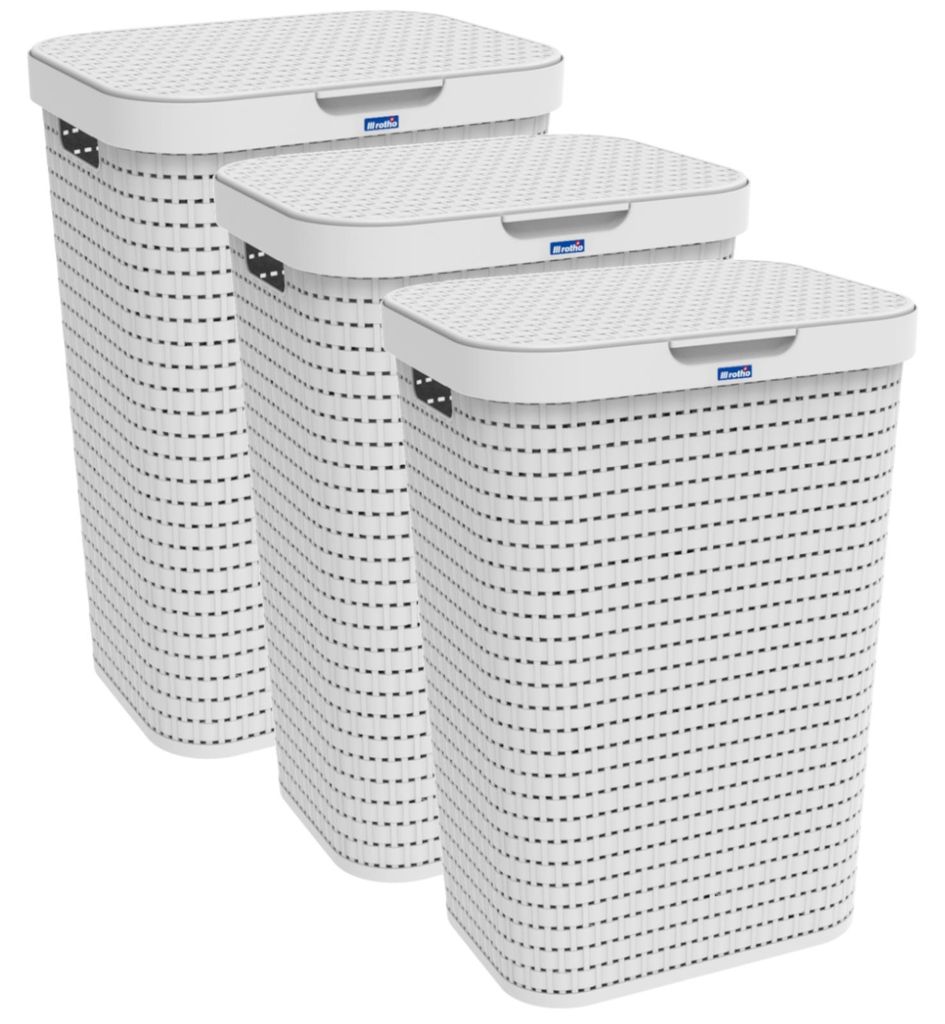 Rotho 3er-Set Wäschesammler 55 L Country  - Wäschekorb groß Produktbild 