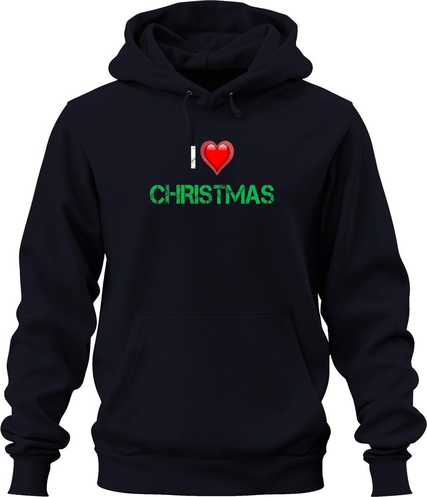 I Love Christmas Herz Rot Grunge Weihnachten Geschenk Vintage Uni Hoodie Kapuzenpullover, Navy, XL
