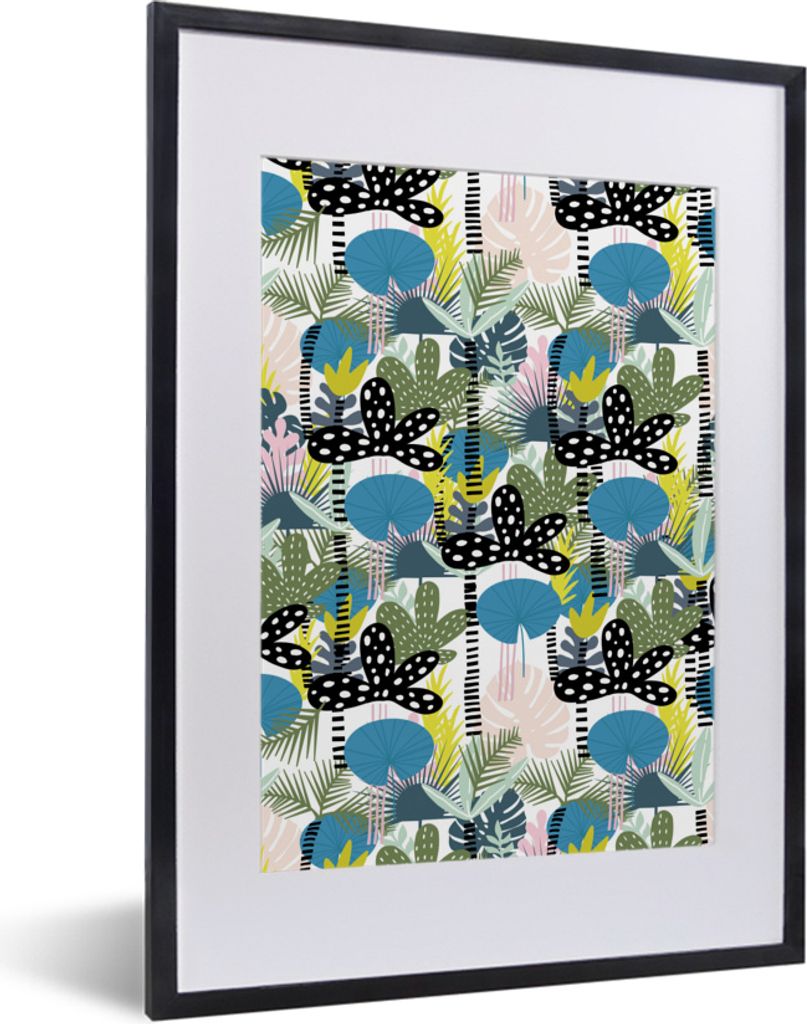 MuchoWow MuchoWow Gerahmtes Poster Dschungel - Pflanzen - Farben 30x40 cm - Poster mit zchwarzem Bilderrahmen - Wandposter Schlafzimmer